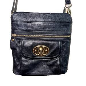 Emma Fox Black Pebbled Leather Crossbody Shoulder Bag
